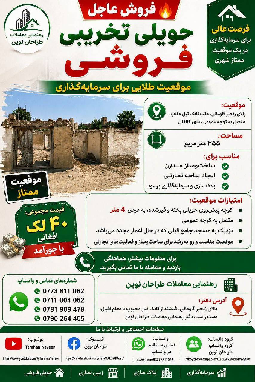 حویلی تخریبی 355متر مربع، تالقان _تخار